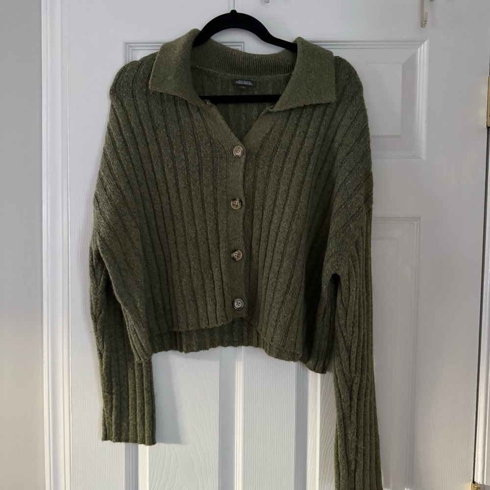Wild Fable Green Cardigan Sweater Ribbed Knit Cropped
